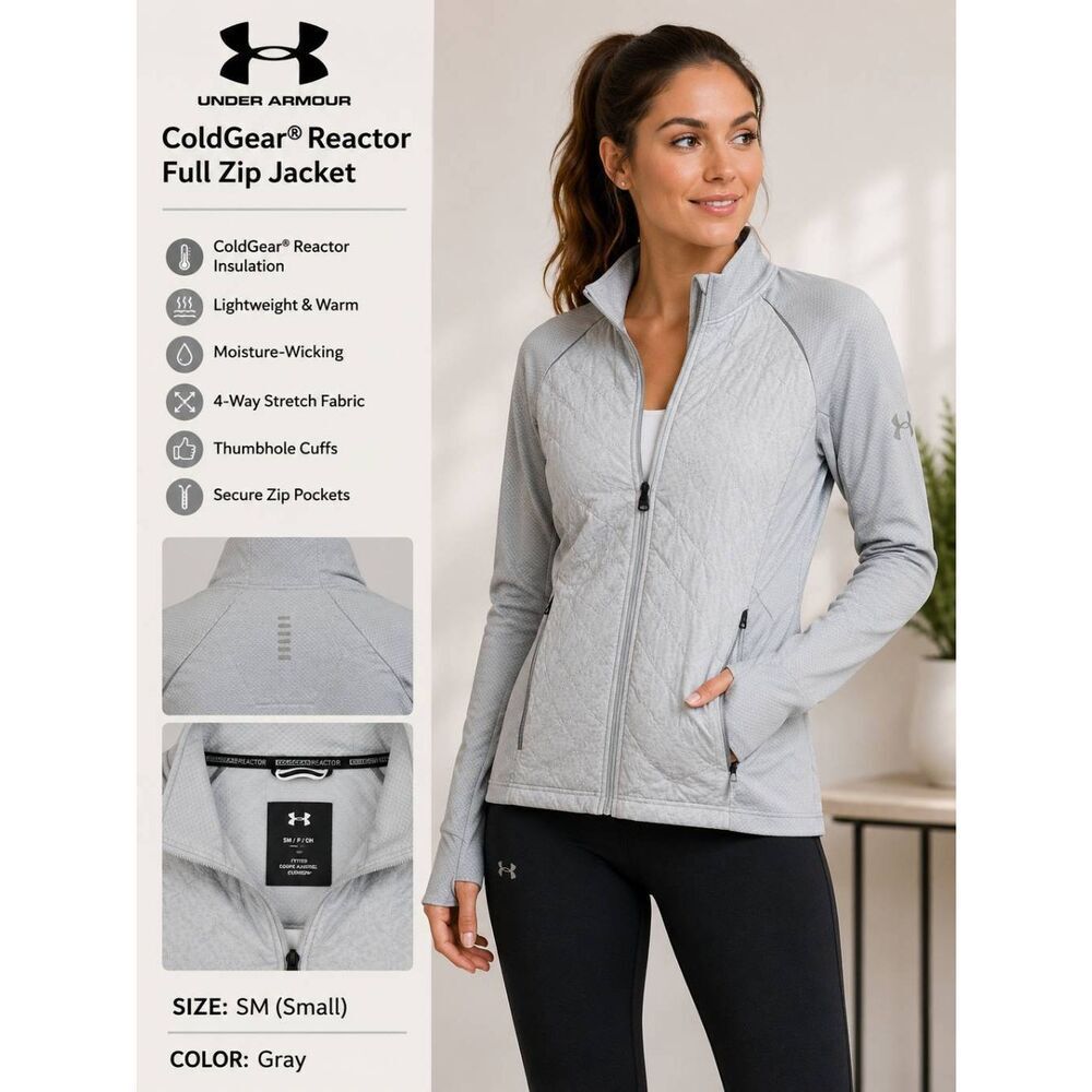 Under Armour ColdGear Reactor Full Zip Jacket Gray Quilted Fitted Women’s S
